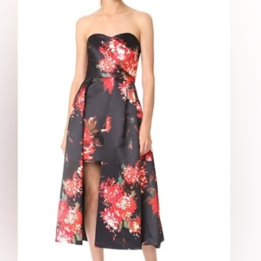Black Halo Red Pleated strapless Midi Skirt